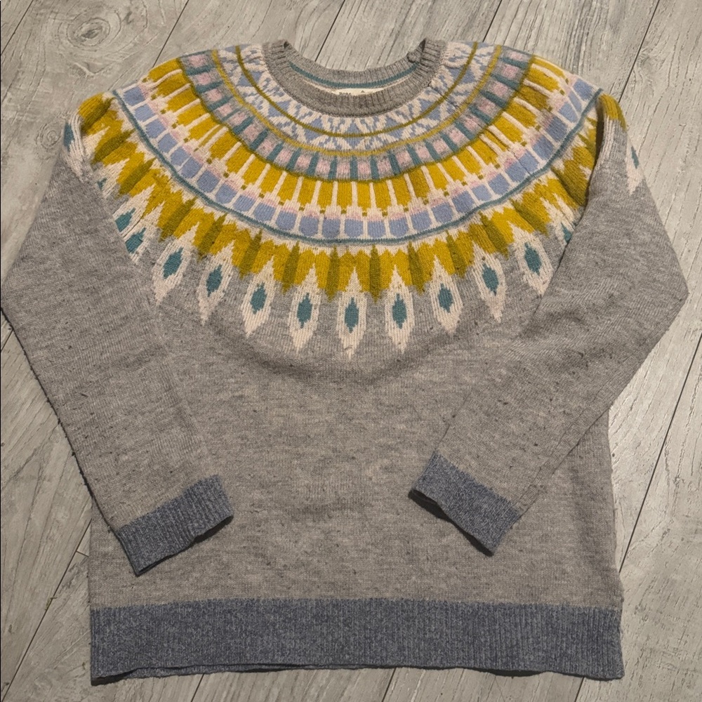 BEACANCOVE fair isles sweater grey with yellow - see pics